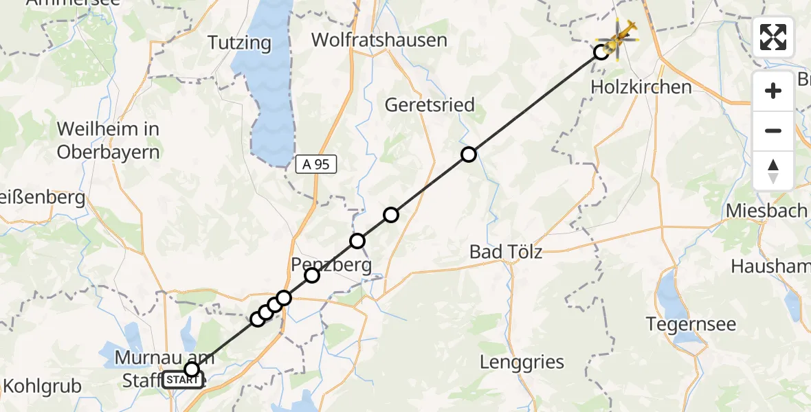 Flugroute Rettungshubschrauber Murnau Accident Hospital - Otterfing, 23 April 2026, 10:32