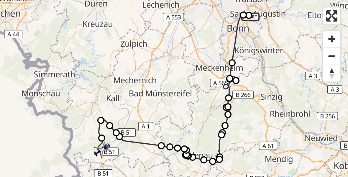 Flugroute Polizeihubschrauber Bonn-Hangelar Flugplatz - Dahlem, 23 April 2026, 10:41