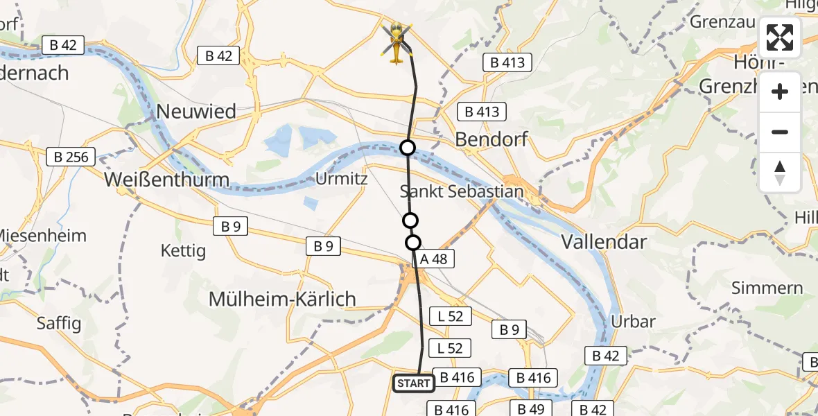 Flugroute Rettungshubschrauber Koblenz - Neuwied, 23 April 2026, 10:42