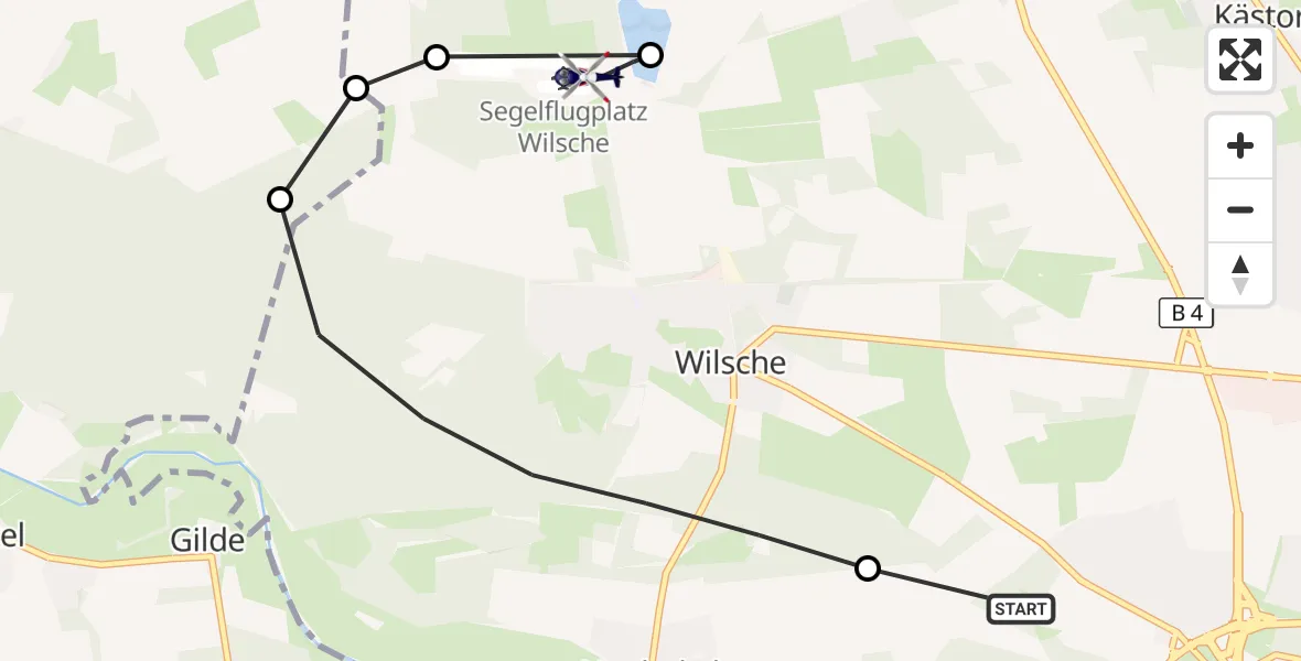 Flugroute Polizeihubschrauber Gifhorn Bundespolizei Hubschrauberlandeplatz - Wilsche Segelflugfeld, 23 April 2026, 10:50