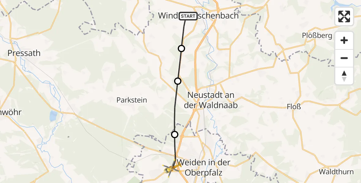 Flugroute Rettungshubschrauber Windischeschenbach - Weiden i.d.OPf., 23 April 2026, 10:51