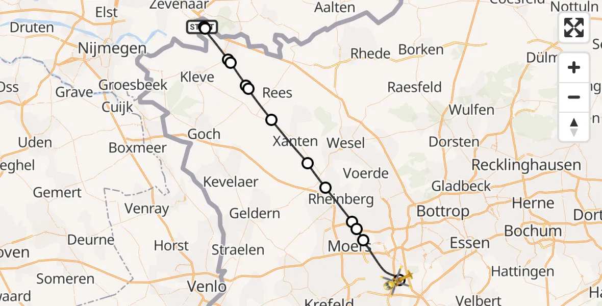 Flugroute Rettungshubschrauber Elten - Duisburg Air Rescue Hubschrauberlandeplatz (Christoph 9), 23 April 2026, 10:55