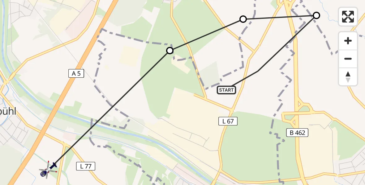 Flugroute Polizeihubschrauber Kuppenheim - Rastatt, 23 April 2026, 10:56
