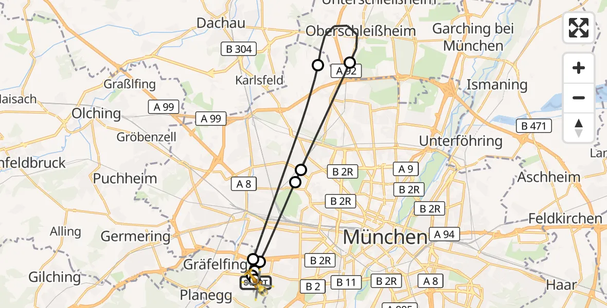 Flugroute Rettungshubschrauber DRF Air Rescue München Hubschrauberlandeplatz - DRF Air Rescue München Hubschrauberlandeplatz, 23 April 2026, 10:57