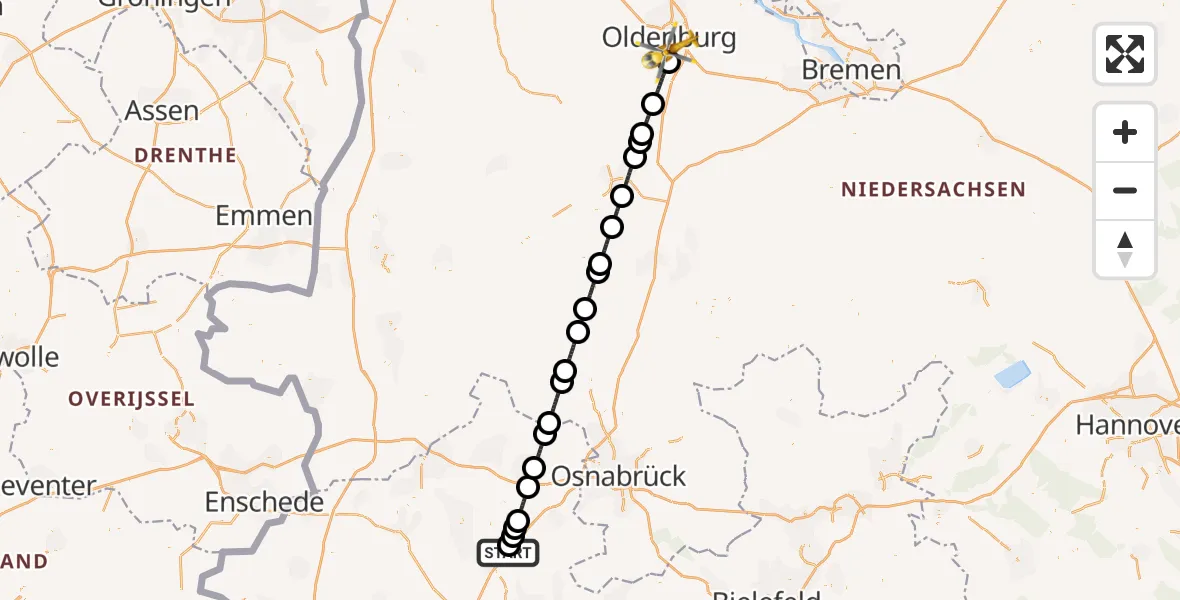 Flugroute Ambulanzhubschrauber Christoph  Westfalen-ADAC - Oldenburg (Oldb), 23 April 2026, 10:58