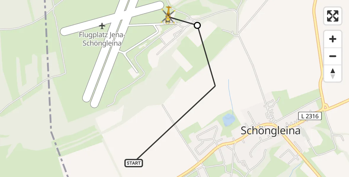 Flugroute Rettungshubschrauber Schöngleina - Jena-Schöngleina Flugplatz, 23 April 2026, 11:01
