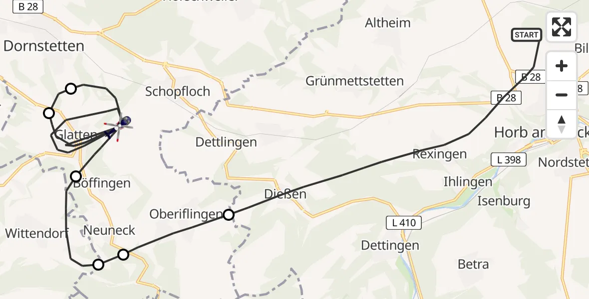 Flugroute Polizeihubschrauber Horb am Neckar - Glatten, 23 April 2026, 11:01