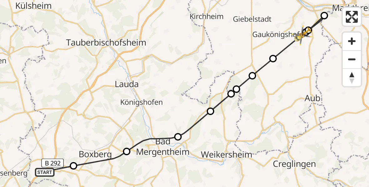 Flugroute Rettungshubschrauber Ahorn - Ochsenfurt, 23 April 2026, 11:11