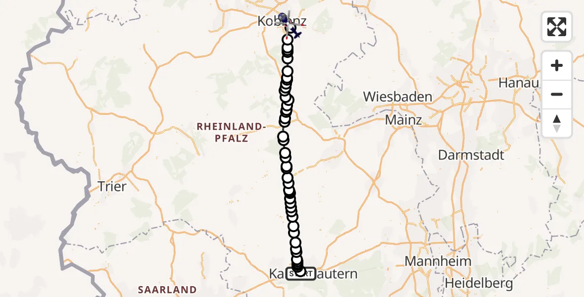 Flugroute Polizeihubschrauber Kaiserslautern - Koblenz, 23 April 2026, 11:11