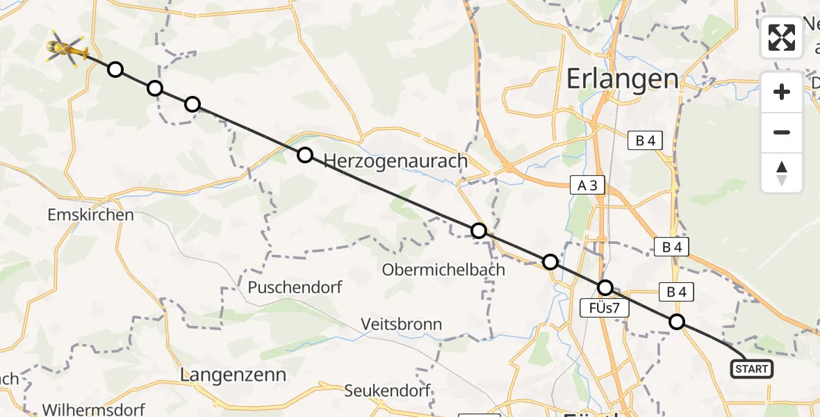 Flugroute Rettungshubschrauber Flughafen Nuremberg - Gerhardshofen, 23 April 2026, 11:13