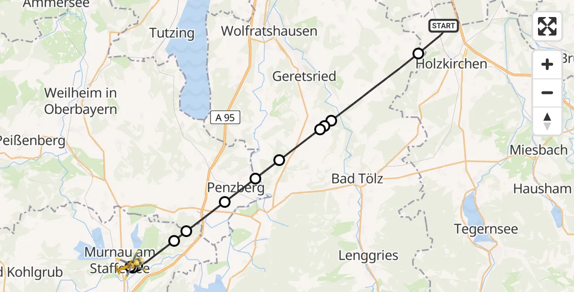 Flugroute Rettungshubschrauber Otterfing - Murnau Accident Hospital, 23 April 2026, 11:17