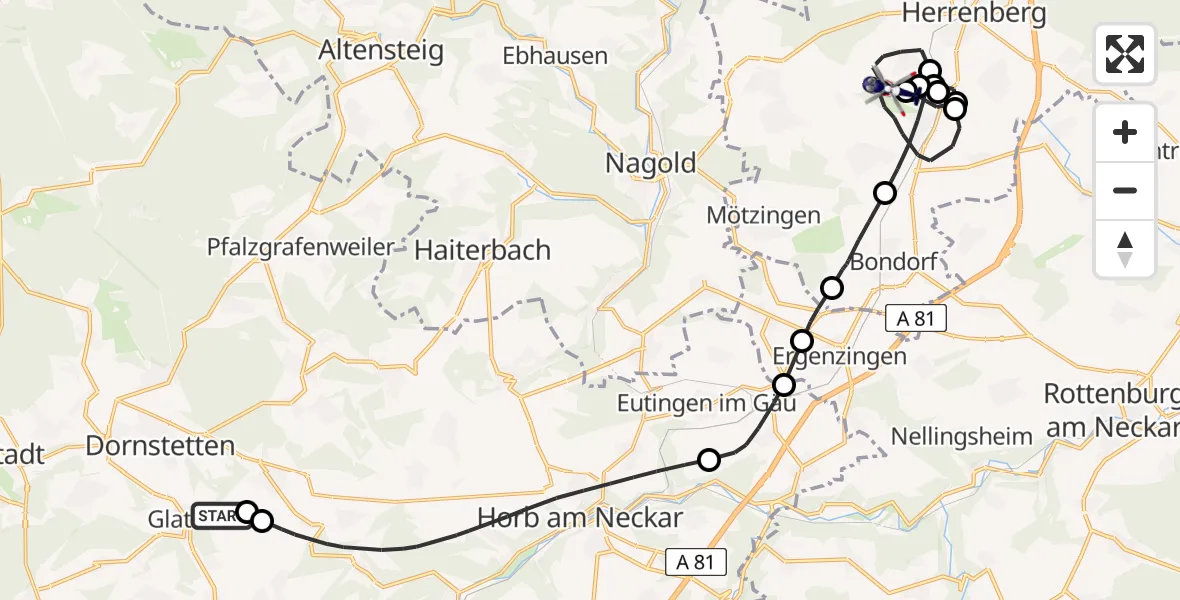 Flugroute Polizeihubschrauber Glatten - Gäufelden, 23 April 2026, 11:19