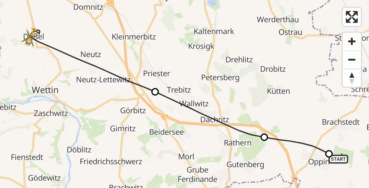 Flugroute Rettungshubschrauber Halle-Oppin Flugplatz - Wettin-Löbejün, 23 April 2026, 11:21