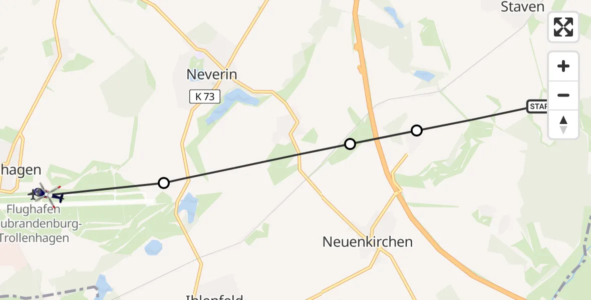 Flugroute Polizeihubschrauber Staven - Neubrandenburg Trollenhagen Flughafen, 23 April 2026, 11:26