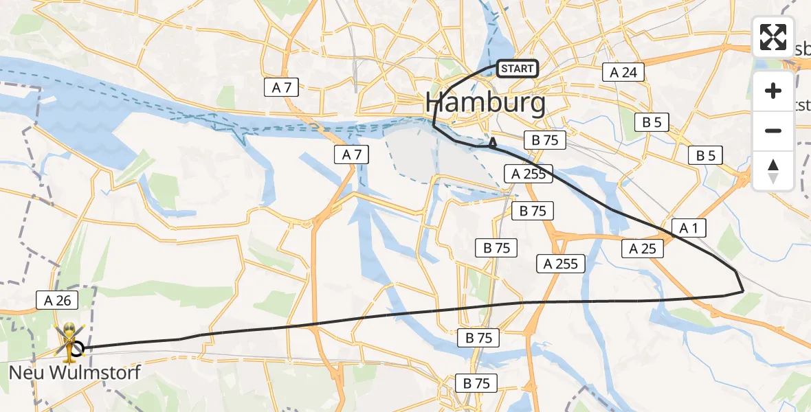 Flugroute Ambulanzhubschrauber Hamburg - Neu Wulmstorf, 23 April 2026, 11:26