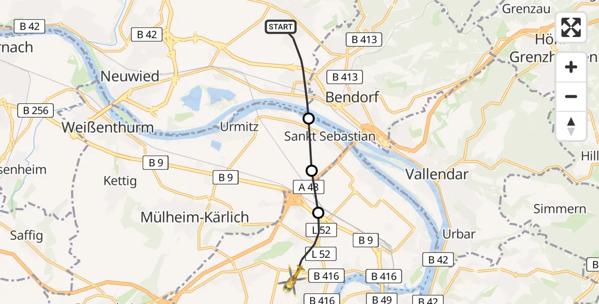 Flugroute Rettungshubschrauber Neuwied - Koblenz, 23 April 2026, 11:27