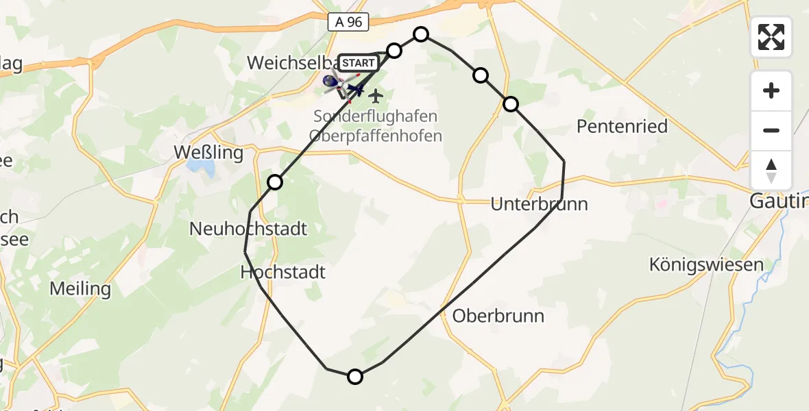 Flugroute Polizeihubschrauber Oberpfaffenhofen Flughafen - Oberpfaffenhofen Flughafen, 23 April 2026, 11:29