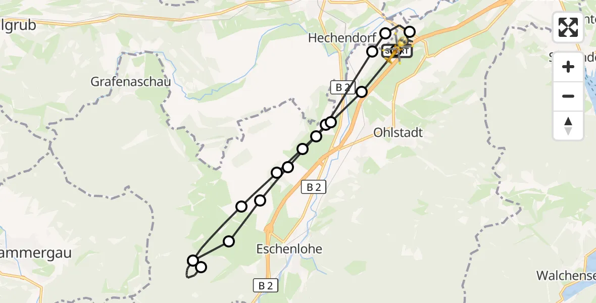 Flugroute Rettungshubschrauber Ohlstadt Flugplatz - Ohlstadt Flugplatz, 23 April 2026, 11:29