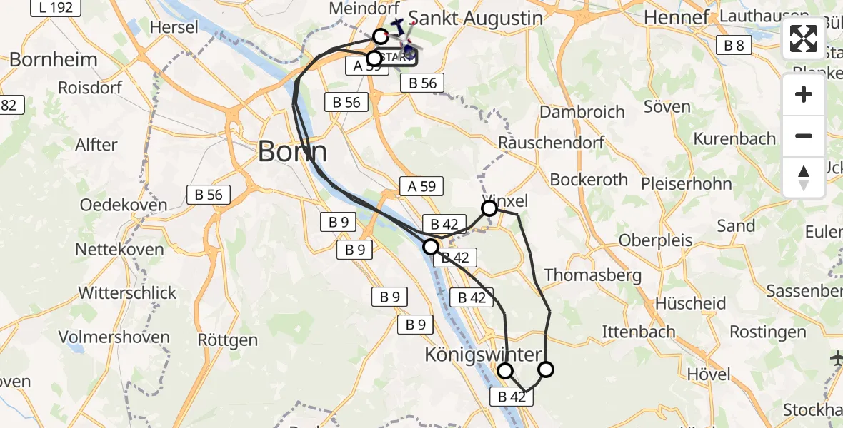 Flugroute Polizeihubschrauber Sankt Augustin - Sankt Augustin, 23 April 2026, 11:30