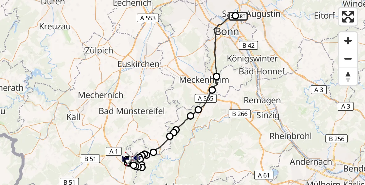 Flugroute Polizeihubschrauber Sankt Augustin - Ohlenhard, 23 April 2026, 11:32