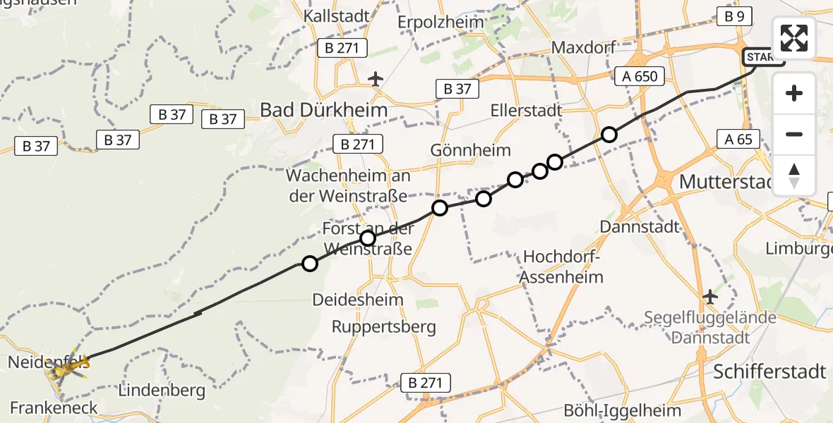 Flugroute Rettungshubschrauber Ludwigshafen am Rhein - Deidesheim, 23 April 2026, 11:33