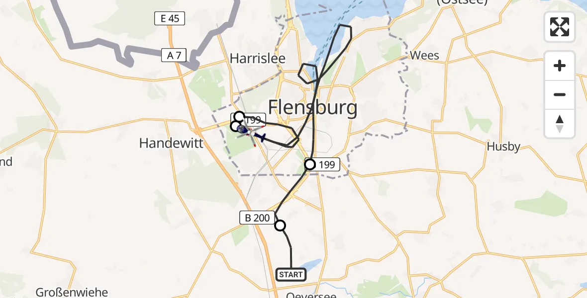 Flugroute Polizeihubschrauber Oeversee - Flensburg, 23 April 2026, 11:35