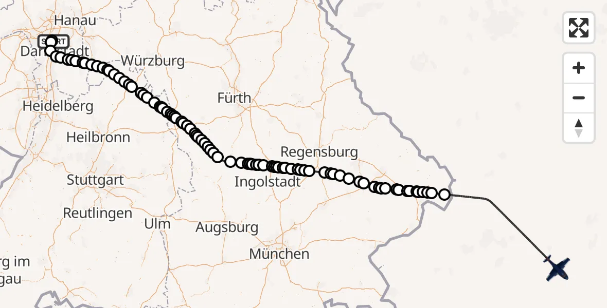 Flugroute Polizeiflugzeug Flughafen Frankfurt-Egelsbach - Wegscheid, 23 April 2026, 11:35