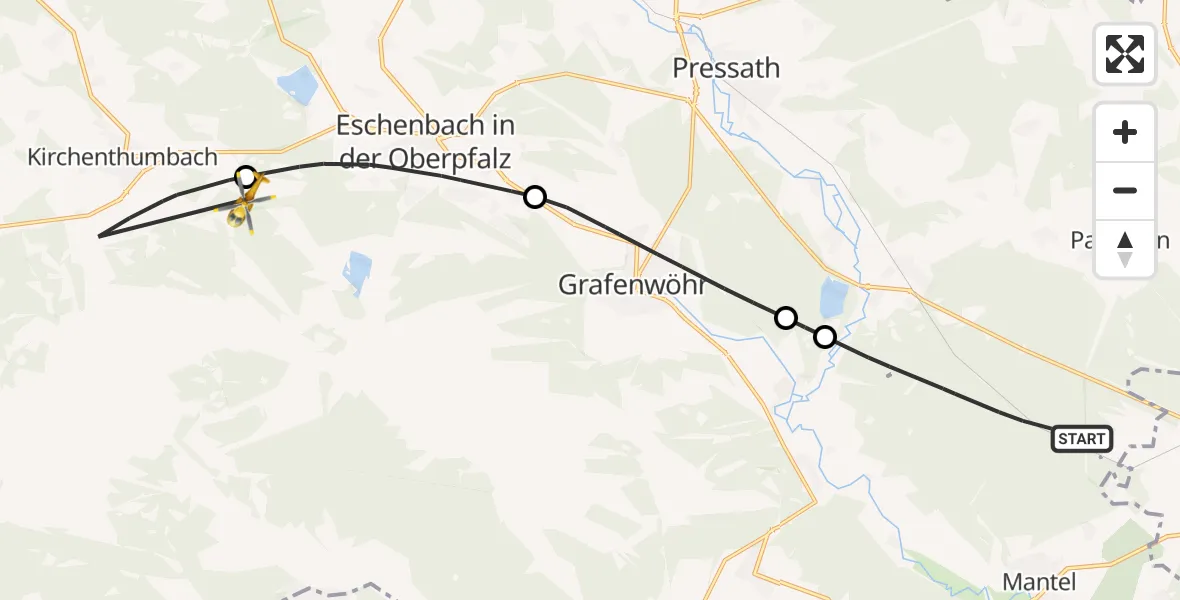 Flugroute Rettungshubschrauber Manteler Forst - Kirchenthumbach, 23 April 2026, 11:39