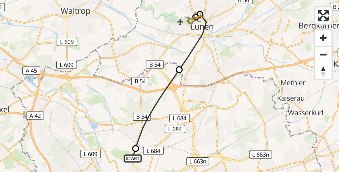 Flugroute Rettungshubschrauber Dortmund Hospital North - Sankt Marien Hospital, 23 April 2026, 11:40