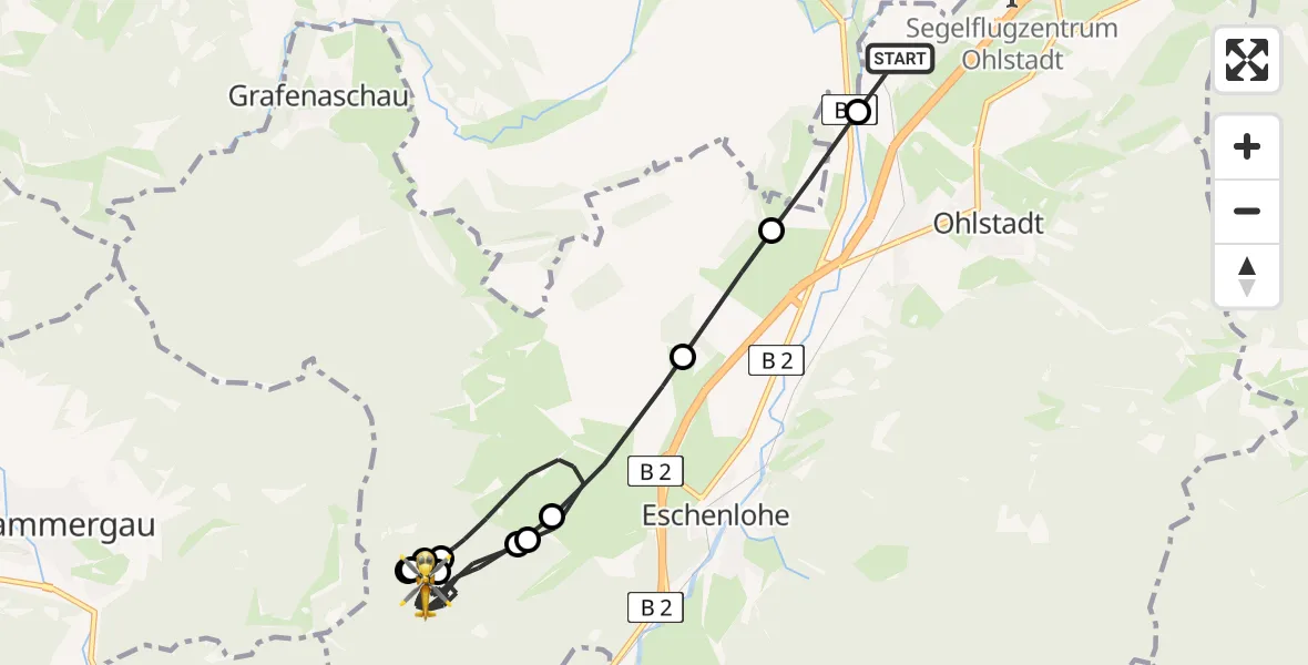 Flugroute Rettungshubschrauber Ohlstadt - Eschenlohe, 23 April 2026, 11:44