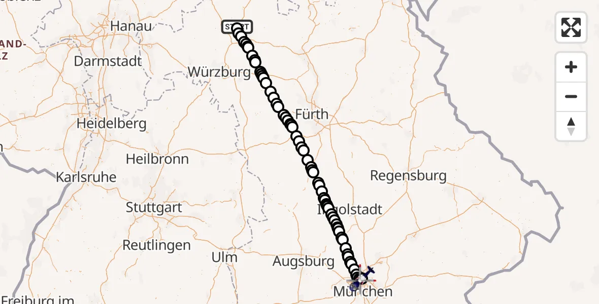 Flugroute Polizeihubschrauber Oerlenbach - Oberschleißheim, 23 April 2026, 11:46