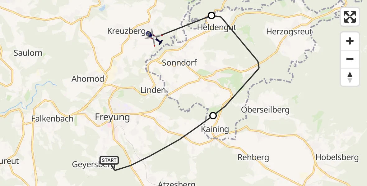 Flugroute Polizeihubschrauber Freyung - Freyung, 23 April 2026, 11:46