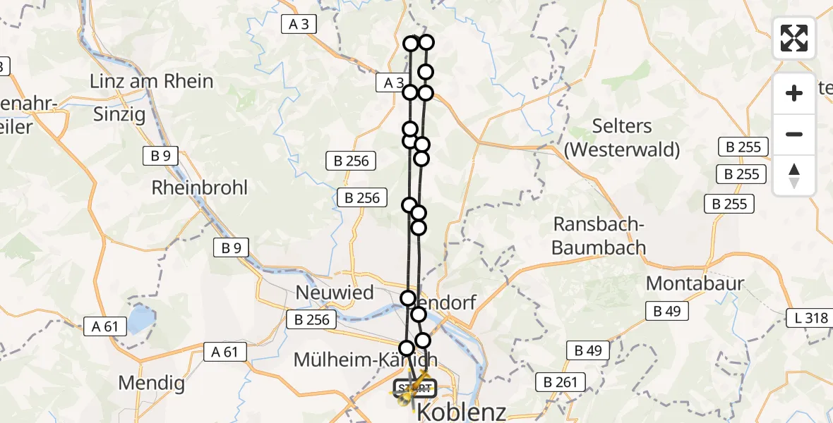 Flugroute Rettungshubschrauber Koblenz - Koblenz, 23 April 2026, 11:48