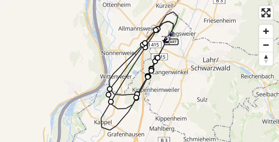 Flugroute Polizeihubschrauber Lahr Flughafen - Lahr Flughafen, 23 April 2026, 11:48