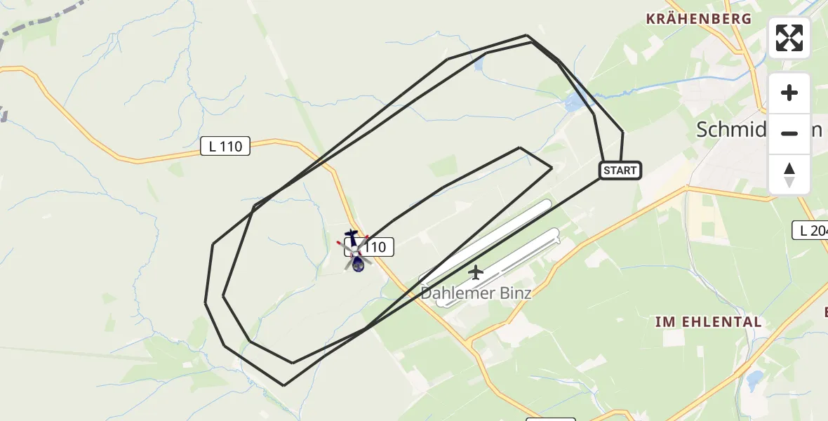 Flugroute Polizeihubschrauber Dahlem - Dahlem, 23 April 2026, 11:53