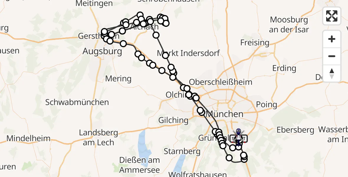 Flugroute Polizeihubschrauber Ottobrunn Hubschrauberlandeplatz - Ottobrunn Hubschrauberlandeplatz, 23 April 2026, 11:56