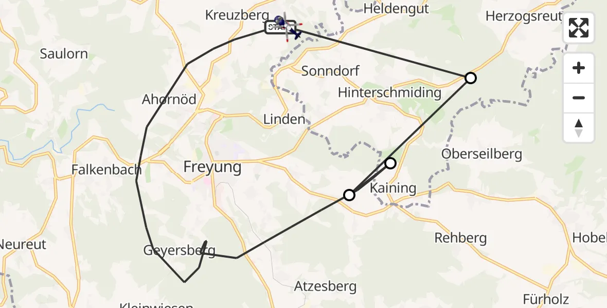 Flugroute Polizeihubschrauber Freyung - Freyung, 23 April 2026, 11:56