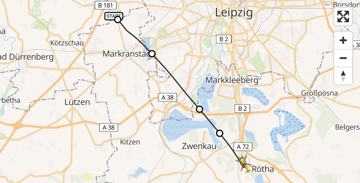 Flugroute Rettungshubschrauber Schkeuditz - Böhlen, 23 April 2026, 11:58
