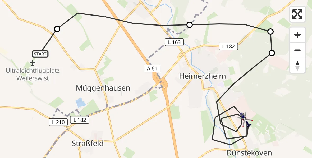 Flugroute Polizeihubschrauber Weilerswist UL - Swisttal, 23 April 2026, 12:01