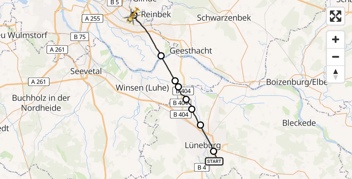 Flugroute Rettungshubschrauber Wendisch Evern - Christoph Hansa ADAC Hubschrauberlandeplatz, 23 April 2026, 12:03