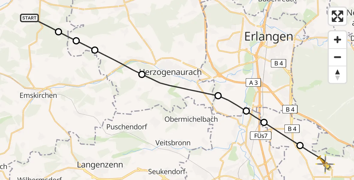 Flugroute Rettungshubschrauber Gerhardshofen - Flughafen Nuremberg, 23 April 2026, 12:09
