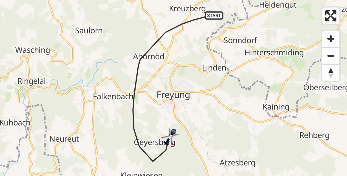 Flugroute Polizeihubschrauber Freyung - Freyung, 23 April 2026, 12:11