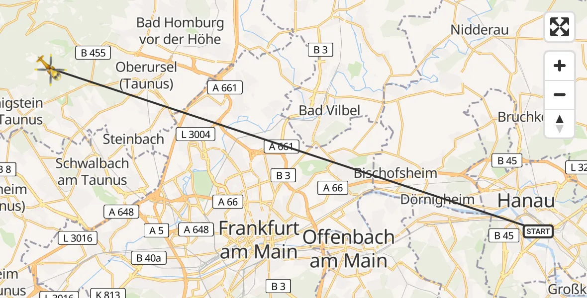 Flugroute Rettungshubschrauber Hanau - Kronberg im Taunus, 23 April 2026, 12:13