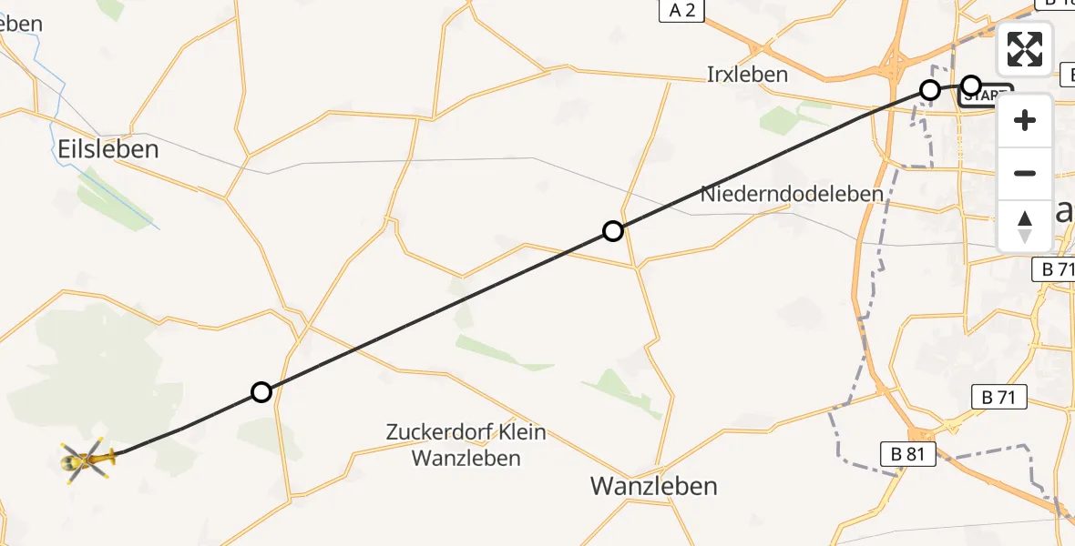 Flugroute Rettungshubschrauber Magdeburg Hospital - Oschersleben (Bode), 23 April 2026, 12:13
