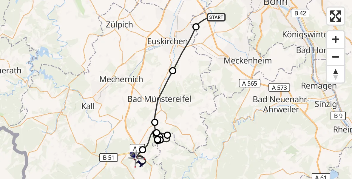 Flugroute Polizeihubschrauber Swisttal - Blankenheim, 23 April 2026, 12:15