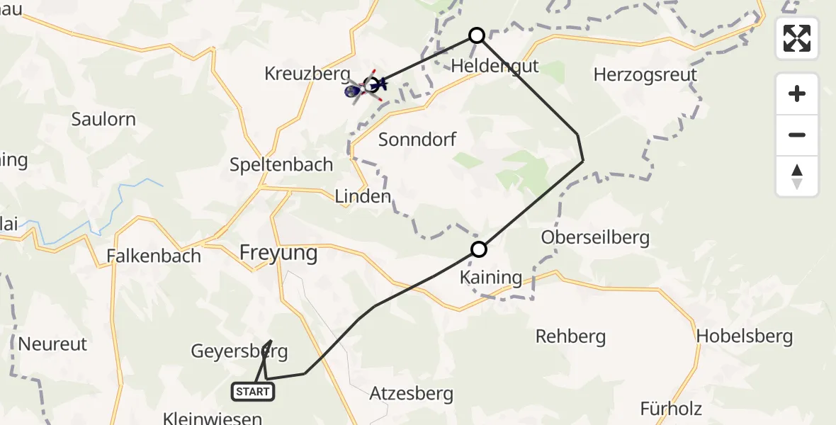 Flugroute Polizeihubschrauber Freyung - Freyung, 23 April 2026, 12:15