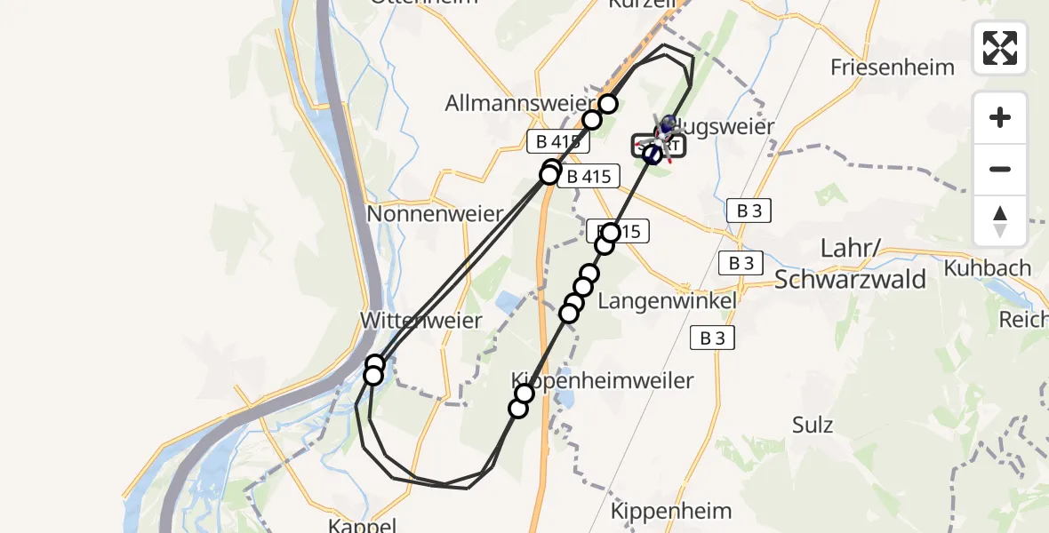 Flugroute Polizeihubschrauber Lahr Flughafen - Lahr Flughafen, 23 April 2026, 12:15