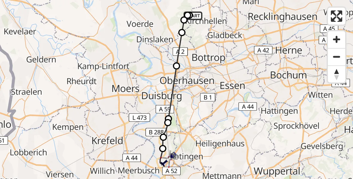 Flugroute Polizeihubschrauber Bottrop - Düsseldorf Flughafen, 23 April 2026, 12:16