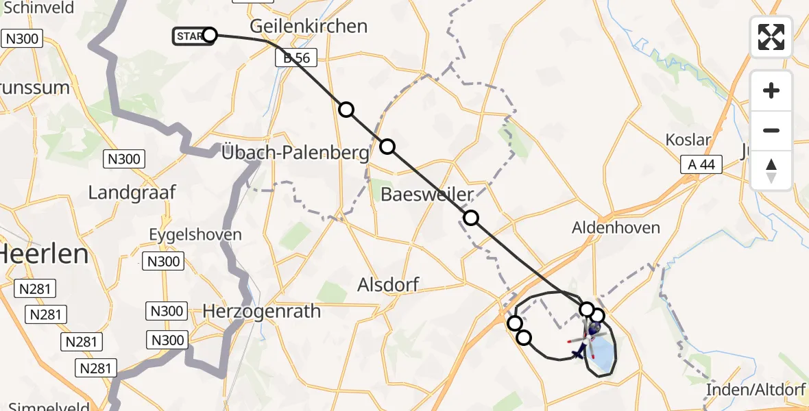 Flugroute Polizeihubschrauber Militärflugplatz Geilenkirchen - Eschweiler, 23 April 2026, 12:16