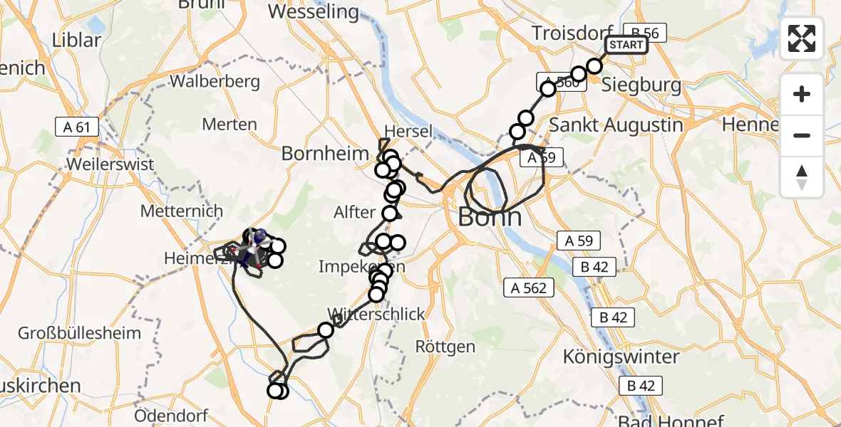 Flugroute Polizeihubschrauber Siegburg - Swisttal, 23 April 2026, 12:17